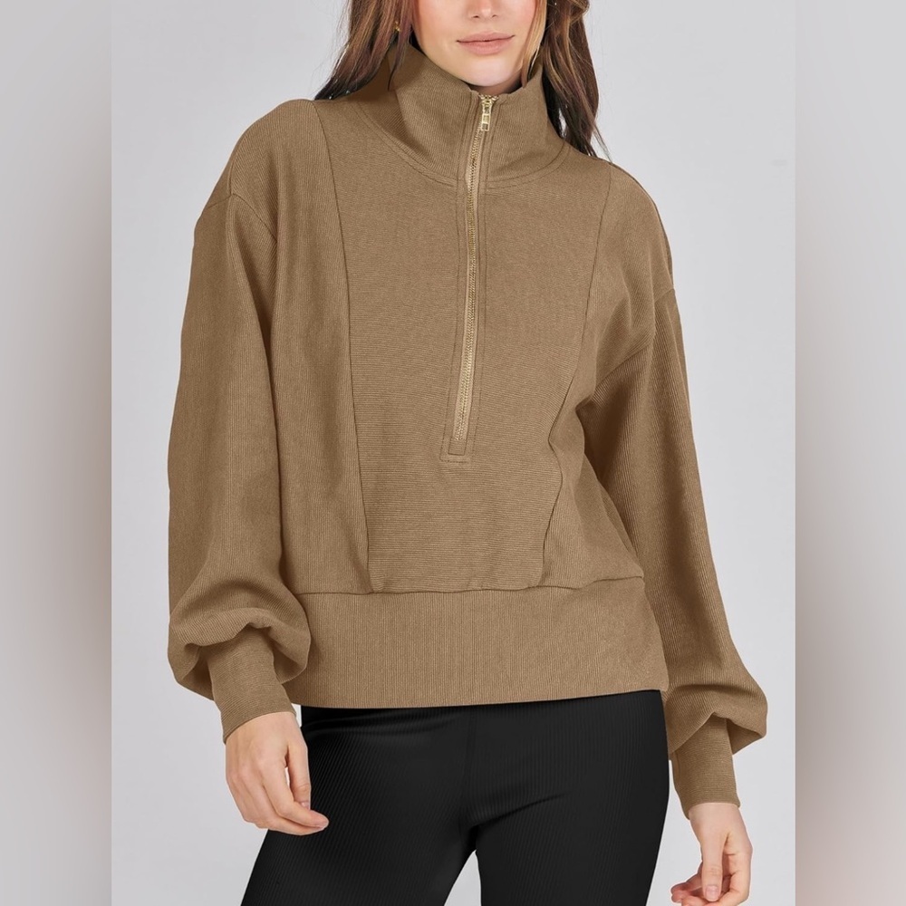 ANRABESS Women Half Zip Cropped Quarter Zip Up Red Sweatshirt- XXL - Picture 4 of 7